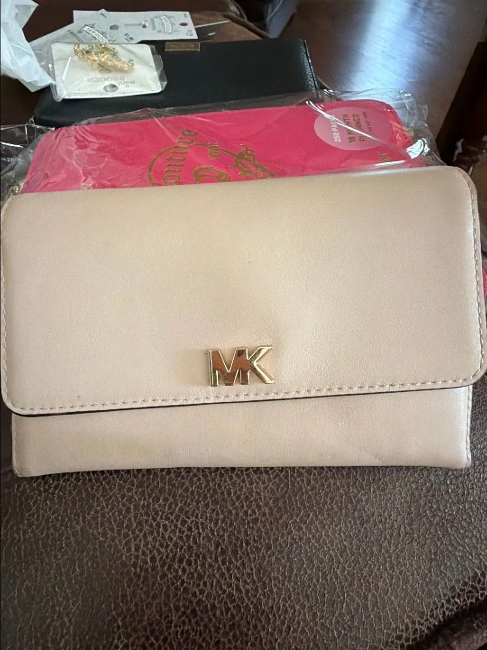 Michael Kors Blush Leather MK Logo Crossbody Wallet